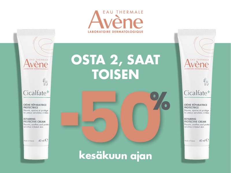 Avène Cicalfate+ kampanja kesäkuussa. Osta kaksi tuotetta, saat toisen 50 prosenttia alennuksella.